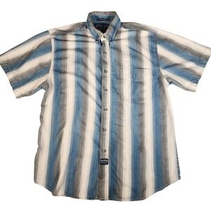 Coliseum Striped Button Down Shirt Short Sleeve Denim Color Block Stripe Medium